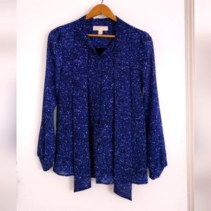 MICHAEL KORS Mesh Blouse Button Shirt Bow Tie Micro Print cAsual Office